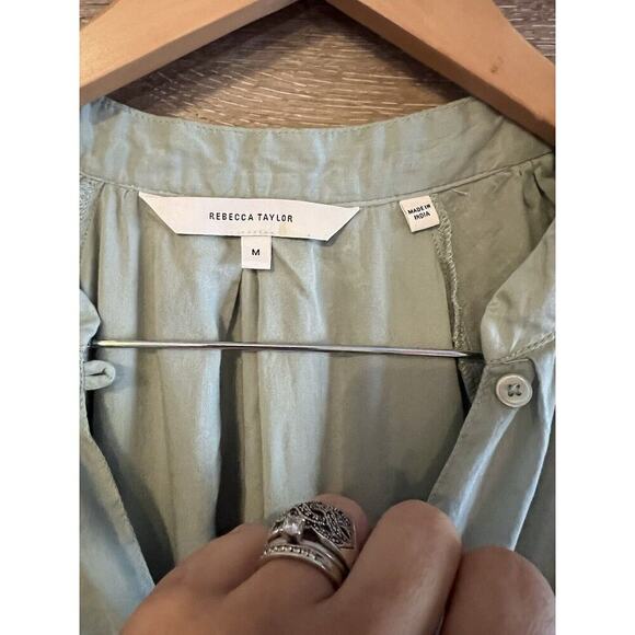 Rebecca Taylor Dress Sz M Sage Green V Neck Cotton Lined Long Sleeves Pockets - Picture 5 of 10